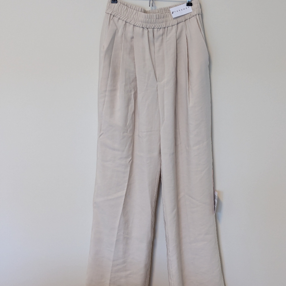 NWT Topshop Pleated Viscose Elastic Waist Wide Leg Pants w/Drawstring Size US 4 - Picture 5 of 9